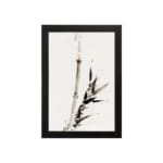 Vintage ink bamboo wall art in Zen brush style with black and gray tones on a white background. hung on the wall