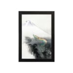 Vintage wall art of colorful dragon and snowy mountain in soft tones. hung on the wall
