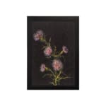 Vintage floral wall art with pink and purple flowers on black background by Infidu hung on the wall
