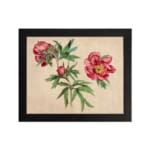 Infidu vintage wall art of blooming pink flowers with green leaves on a warm beige background. hung on the wall