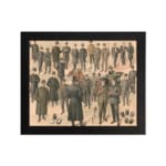 Vintage wall art print featuring classic men’s fashion in suits and hats with a soft beige background. hung on the wall