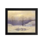 Serene winter landscape with snowy trees and soft sky in vintage art style. hung on the wall