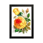 Infidu Vintage Yellow Rose Botanical Wall Art with vibrant yellow roses and green leaves on a white background. hung on the wall