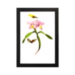 Infidu vintage wall art with pink flowers and butterflies on a white background. hung on the wall