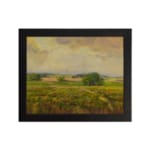 Infidu vintage countryside wall art with rolling hills and open fields in warm, earthy tones. hung on the wall