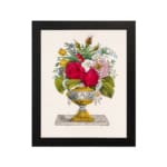 Infidu vintage wall art featuring a colorful floral arrangement in an elegant vase against a white background. hung on the wall on a white background