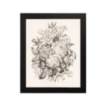 Infidu Vintage Black & White Floral Sketch Wall Art featuring intricate floral design with rich texture and shading. hung on the wall