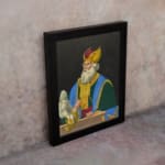 Infidu vintage wall art featuring a regal historical figure in royal robes, holding a scepter against a bold black background. displayed on the wall art in a black frame