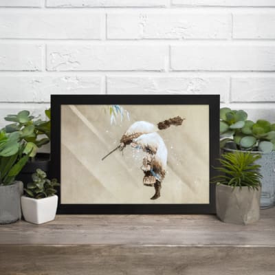 Infidu vintage wall art featuring a graceful hummingbird in flight against a soft brown background with soothing, natural tones. displayed on the wall art in a black frame