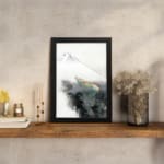 Vintage wall art of colorful dragon and snowy mountain in soft tones. displayed on the wall