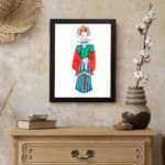 Traditional figure in colorful cultural dress with floral headdress – Infidu vintage wall art displayed on the wall