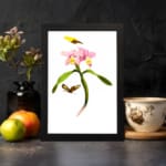 Infidu vintage wall art with pink flowers and butterflies on a white background. displayed on the wall