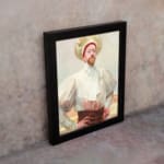 Vintage wall art of a gentleman in classic attire with pastel tones. displayed on the wall