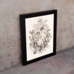 Infidu Vintage Black & White Floral Sketch Wall Art featuring intricate floral design with rich texture and shading. displayed on the wall