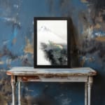 Vintage wall art of colorful dragon and snowy mountain in soft tones. displayed on the wall