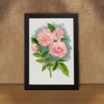Infidu vintage wall art featuring pink roses with green leaves and a soft blue watercolor background. displayed on the wall