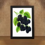 Infidu Vintage Dark Mulberries botanical wall art showing detailed purple-black mulberries with green leaves on a white background. displayed on the wall