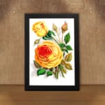 Infidu Vintage Yellow Rose Botanical Wall Art with vibrant yellow roses and green leaves on a white background. displayed on the wall