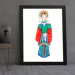 Traditional figure in colorful cultural dress with floral headdress – Infidu vintage wall art displayed on the wall