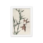 Infidu vintage wall art with two birds flying near bamboo in soft tones. hung on the wall