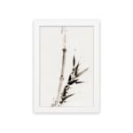 Vintage ink bamboo wall art in Zen brush style with black and gray tones on a white background. hung on the wall
