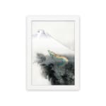 Vintage wall art of colorful dragon and snowy mountain in soft tones. hung on the wall