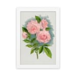 Infidu vintage wall art featuring pink roses with green leaves and a soft blue watercolor background. hung on the wall