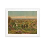 Vintage countryside wall art with soft colors, green hills, and a peaceful sky. hung on the wall