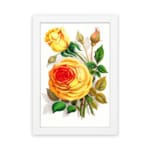 Infidu Vintage Yellow Rose Botanical Wall Art with vibrant yellow roses and green leaves on a white background. hung on the wall