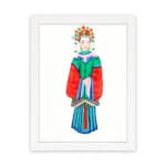 Traditional figure in colorful cultural dress with floral headdress – Infidu vintage wall art hung on the wall