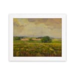 Infidu vintage countryside wall art with rolling hills and open fields in warm, earthy tones. hung on the wall
