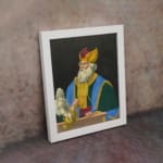 Infidu vintage wall art featuring a regal historical figure in royal robes, holding a scepter against a bold black background. displayed on the wall art in a white frame