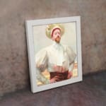 Vintage wall art of a gentleman in classic attire with pastel tones. displayed on the wall