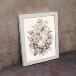 Infidu Vintage Black & White Floral Sketch Wall Art featuring intricate floral design with rich texture and shading. displayed on the wall