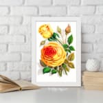 Infidu Vintage Yellow Rose Botanical Wall Art with vibrant yellow roses and green leaves on a white background. displayed on the wall