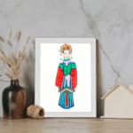 Traditional figure in colorful cultural dress with floral headdress – Infidu vintage wall art displayed on the wall