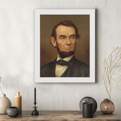 Infidu vintage wall decor featuring a classic portrait of a man with soft, earthy tones and a timeless appeal. displayed on the wall art in a white frame