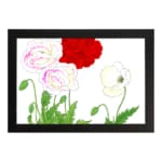 Infidu Vintage Floral Wall Art with red, white, and pink flowers in a black frame. hung on the wall