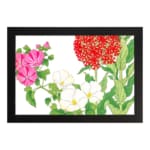 Infidu vintage floral wall art with pink, white, and red flowers, green leaves, and a black frame. hung on the wall