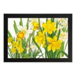 Infidu Vintage Floral Wall Art with bright orange flowers, dark green leaves, and a black frame on a white background. hung on the wall