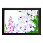 Infidu Vintage Floral Wall Art with white, purple, and pink flowers, green leaves, and a black frame, adding a classic touch to any décor. hung on the wall