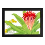 Infidu Vintage Botanical Wall Art with red, orange, and yellow flowers, green leaves, and a black frame on a white background. hung on the wall