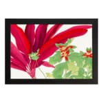Infidu Vintage Floral Wall Art with large red leaves, green leaves with red accents, and a black frame on a white background. hung on the wall.