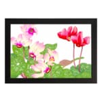 Infidu Vintage Floral Wall Art with pink and red flowers, green leaves, and a white background in a classic vintage design. hung on the wall on a white background