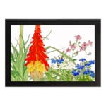 Infidu Vintage Botanical Wall Art with red, yellow, pink, and blue flowers, green leaves, and white background, creating a fresh and elegant look. hung on the wall on a white background