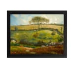 Vintage wall art showing a detailed gathering of people in a classic studio with warm colors, art pieces, and traditional decor. hung on the wall