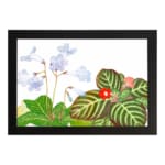 Infidu Vintage Floral Wall Art with light purple flowers, a small red flower, and dark green leaves on a white background. hung on the wall
