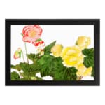 Infidu vintage wall art with detailed floral vintage art design, featuring pink, red, and yellow flowers with green leaves on a white background. hung on the wall on a white background