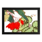 Infidu vintage wall art with bright red flowers, large green leaves, and a black frame on a white background for a classic and elegant look. hung on the wall