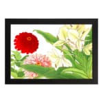 Zinnia & white ginger lily flower woodblock painting. Digitally enhanced from our own 1917 edition of Seiyô SÔKA ZUFU by Tanigami Kônan. 01